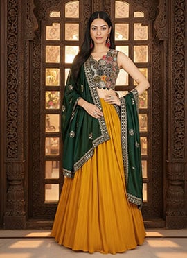 Yellow Faux Georgette Embroidered Sequins Lehenga