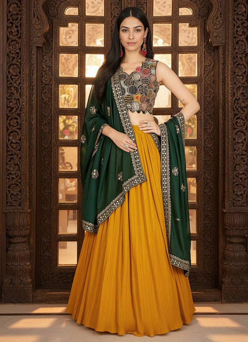 Yellow Faux Georgette Embroidered Sequins Lehenga