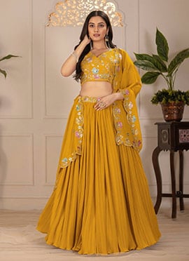 Yellow Faux Georgette Embroidered Sequins Lehenga