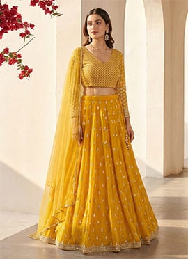 Yellow Georgette Sequins A Line Lehenga