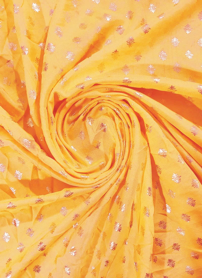 Yellow Foil Printed Crepe Fabric
