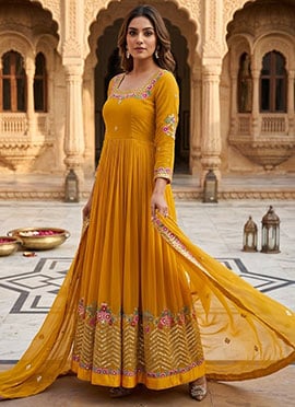 Yellow Georgette Embroidered Anarkali Suit