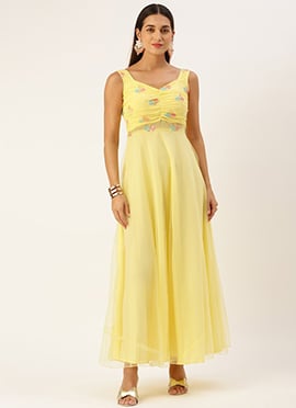 Yellow Georgette Embroidered Dress