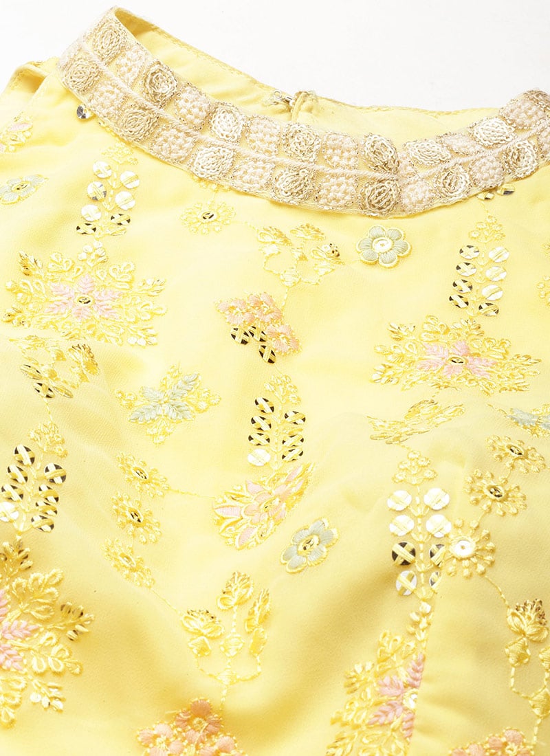 Party Wear Gerogette Gown in Yellow main image 1