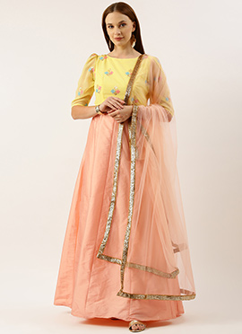 Teen Girls Yellow Georgette N Peach Kali Anarkali
