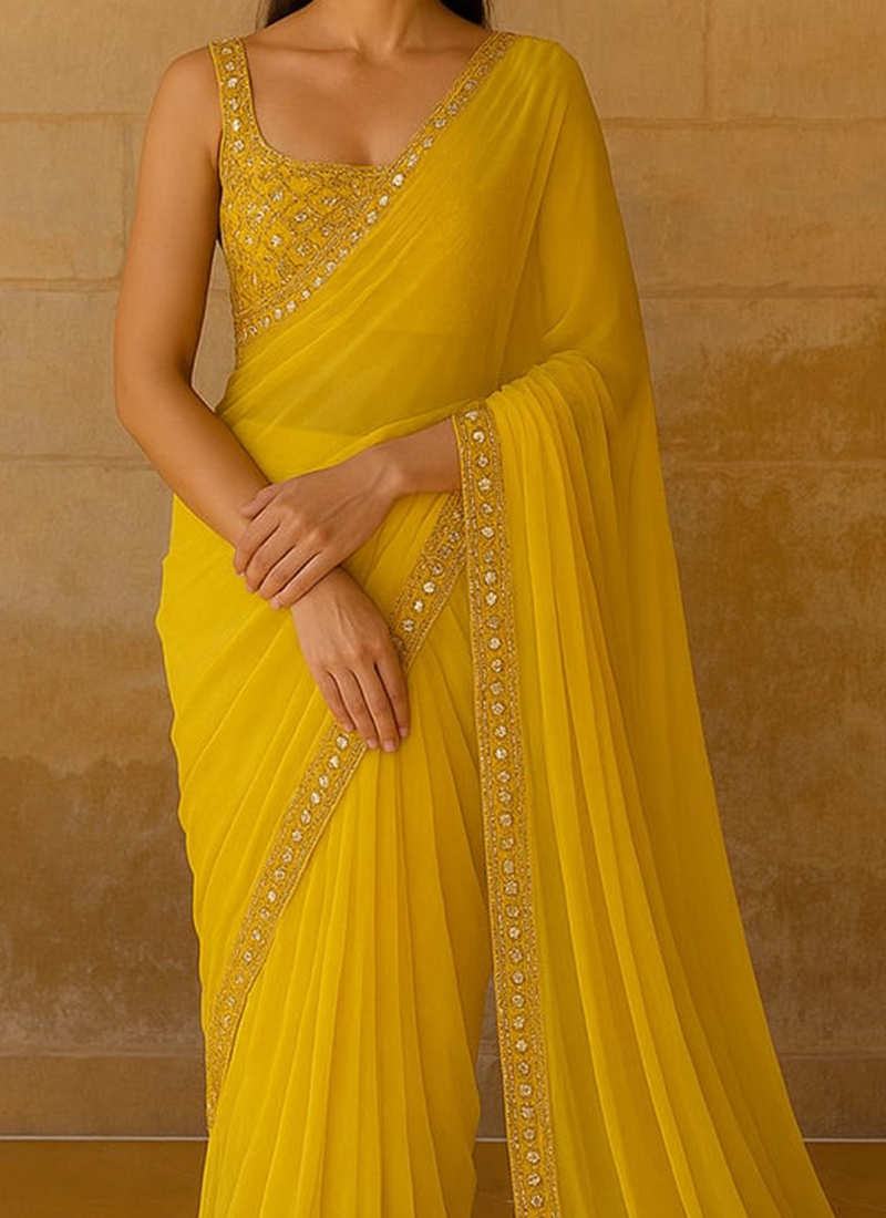 Stylish Yellow Sarees Online For Women Fancy Collections In India