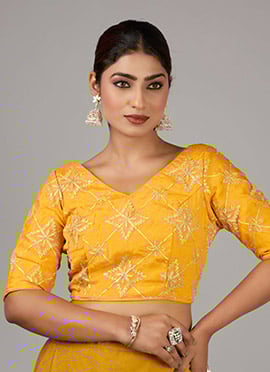 Yellow Gota Chinon V Neck Blouse