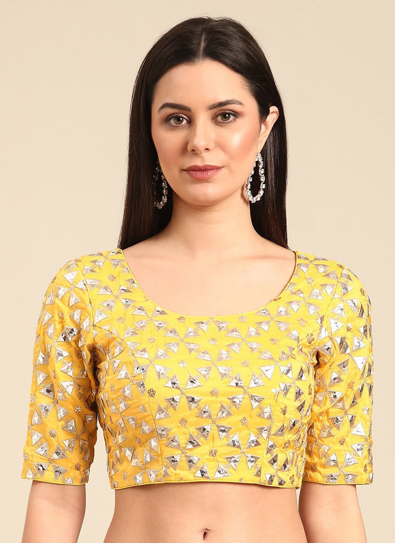 Yellow Mirror Embroidered Blouse Festive Wear