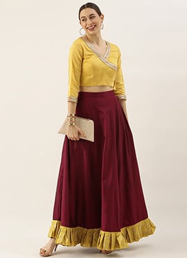 Yellow N Dark Purple Taffeta Skirt