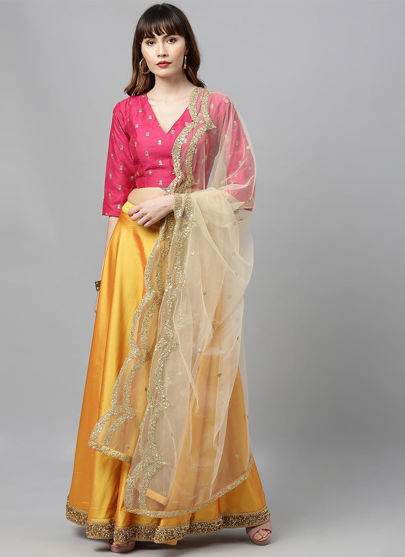 Yellow N Pink Embroidered Lehenga Set
