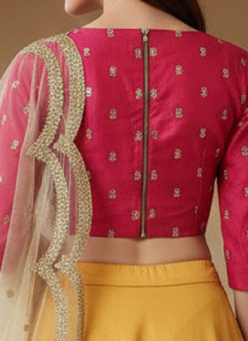PASTEL YELLOW PRINT & EMBROIDERED LEHENGA SET main image 0