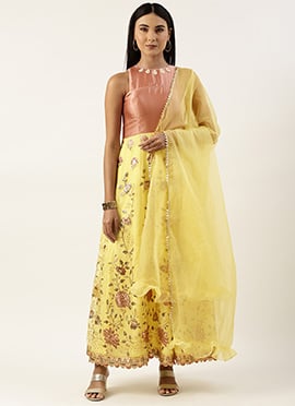 Yellow Organza Embroidered Anarkali Suit