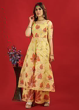 Yellow Organza Embroidered Chic Top