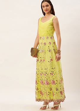 Teen Girls Yellow Organza Embroidered Gown