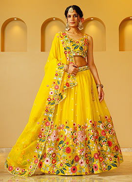 Yellow Organza Embroidered Sequins Glistening Lehenga