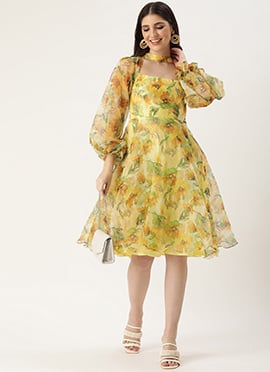 Yellow Organza Mini Dress