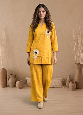 Yellow Printed Cotton Co Ord Set