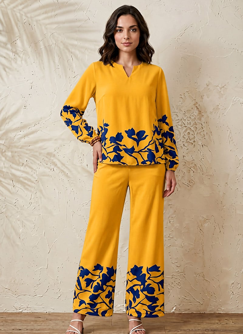 Yellow Printed Cotton Co Ord Set After Six Wear