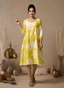 Yellow Printed Cotton Floral Dress
