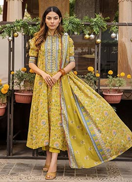 Yellow Rayon Digital Print Straight Pant Suit