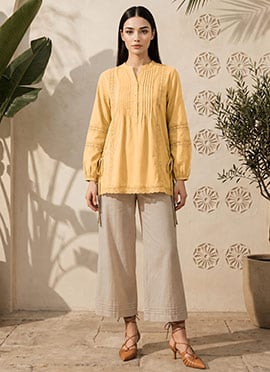 Yellow Ready Lace Cotton Co Ord Set