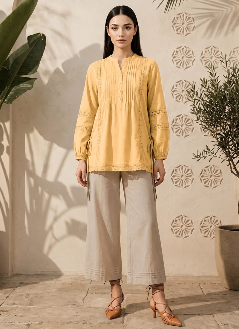 Yellow Ready Lace Cotton Co Ord Set After Six Wear