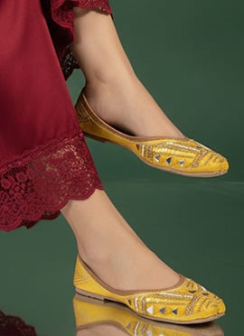 Yellow Sequins With Moti And Mirror Beads Work Juti