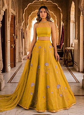 Yellow Silk Zari Sequins Lehenga