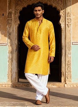Yellow Viscose Sequins Kurta Pyjama