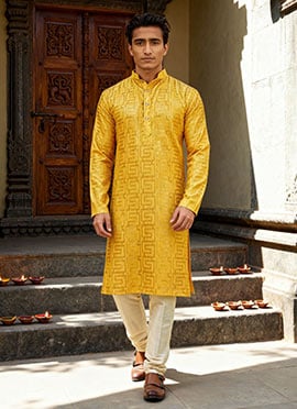 Yellow Viscose Sequins Kurta Pyjama