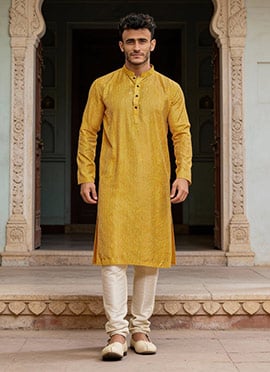 Yellow Viscose Sequins Kurta Pyjama