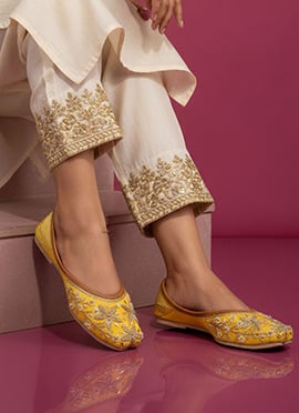 Yellow Zardosi Hand Embroidered With Beads Work Juti