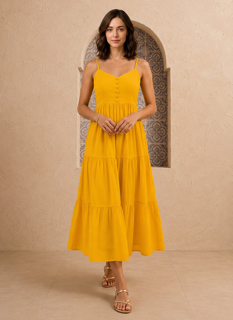 Yellow tropical palm tree printed cotton co ord se After Six Wear