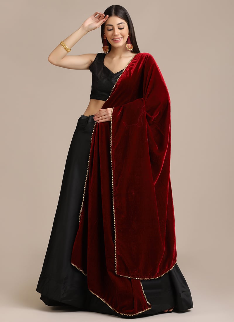 A Line Lehenga In Black Silk With Choli And Dupatta For Indian Women Party Wear