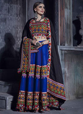 Admiral Blue Art Silk Thread Embroidered Chaniya Choli