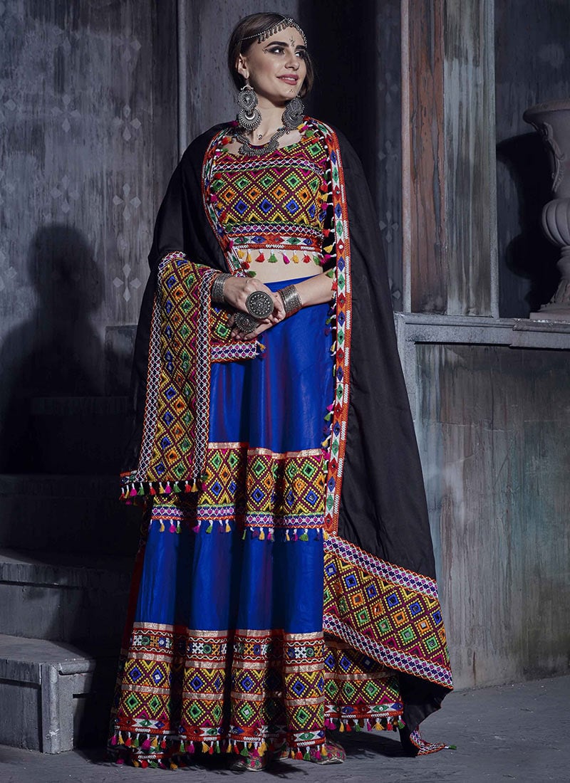 Admiral Blue Art Silk Thread Embroidered Chaniya Choli Festive Wear