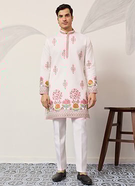 Airy Sky Blue Viscose Silk Embroidered Sequins Thread Kurta