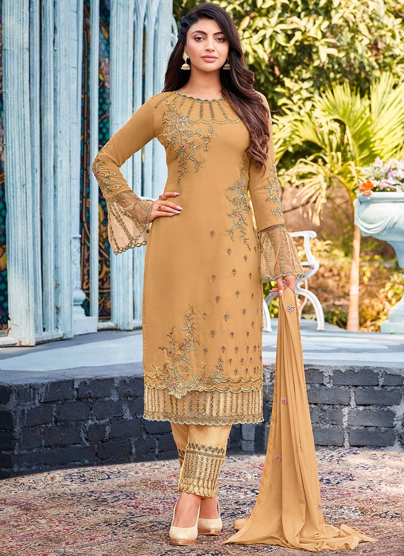 Buy Akansha Puri Beige Thread Embroidered Straight Pant Suit