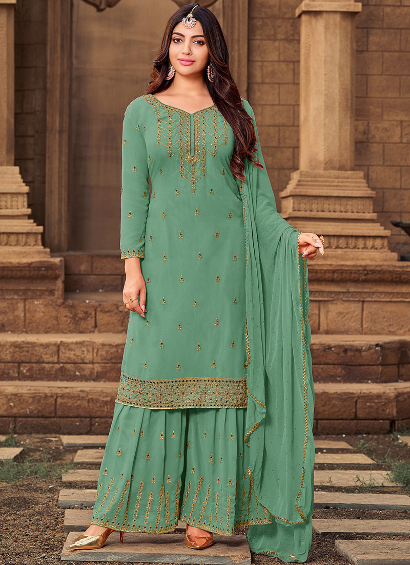 Buy Akansha Puri Sea Green Georgette 