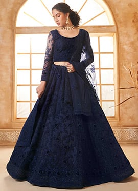 Alluring Blue Net Embroidered Stone Work Lehenga