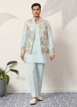 Alluring Pista Green Satin Silk Embroidered Sequins Thread Bandi Set