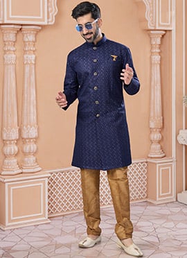 Alluring Sequins Thread Jacquard Dupion Banglori Silk Indowestern Sherwani