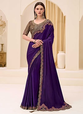 Alluring Violet Chiffon Embroidered Sequins Zari Beads Thread Saree