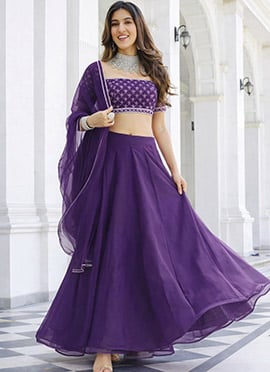 Alluring Violet Organza Embroidered Lehenga