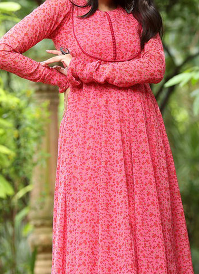 Pink Printed Georgette Dress main image 1