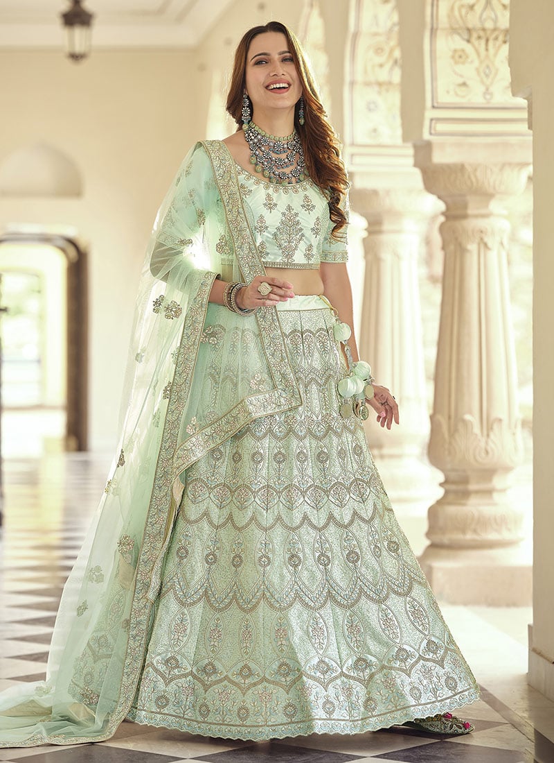 Amazingly Sequined Thread And Stone Work Umbrella Lehenga  Wedding Wear