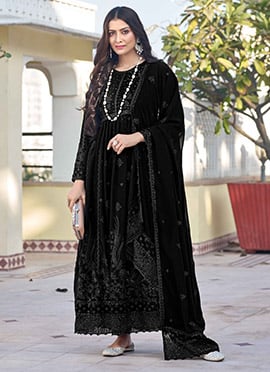 Anarkali Suit Black With Sequins Embroidered