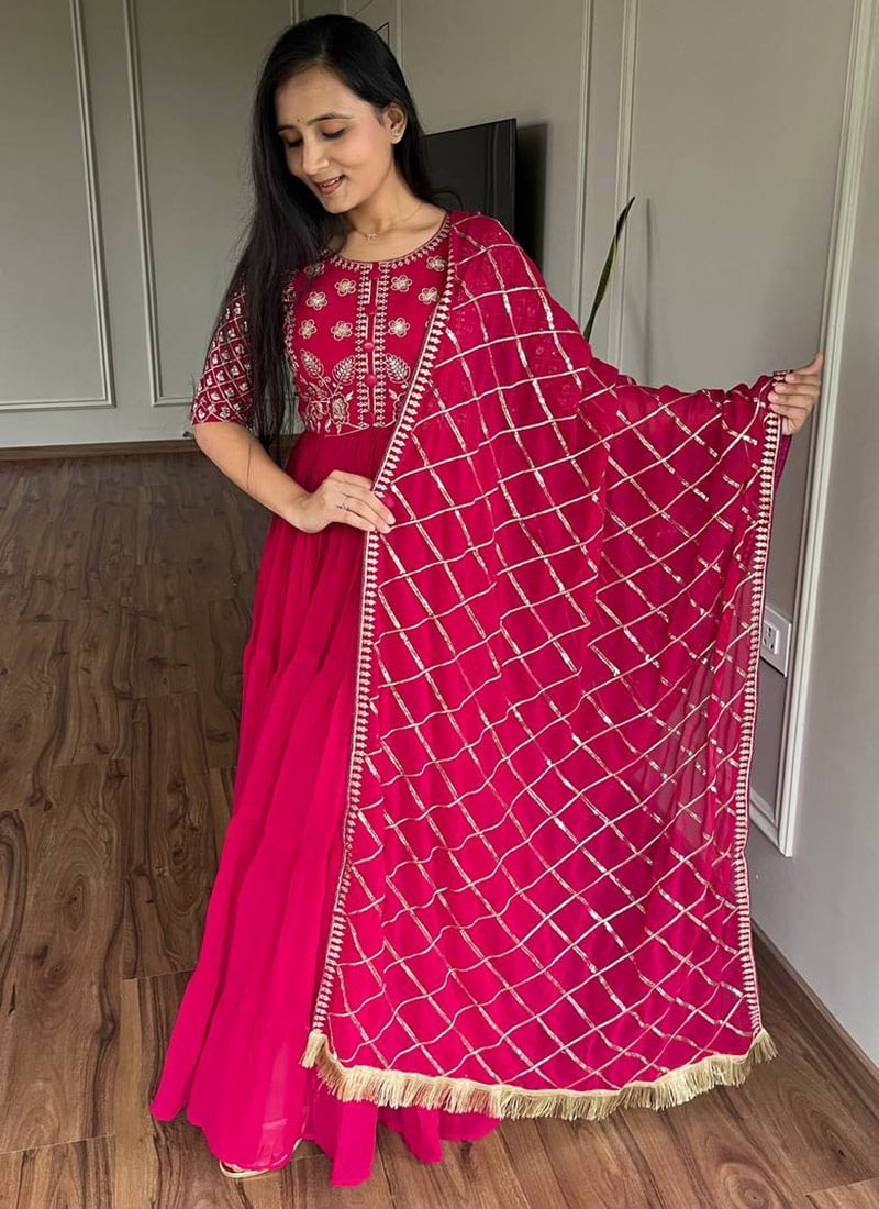 Anarkali Suit In Pink faux Georgette Embroidered Sequins Festive Wear