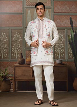 Angelic White Viscose Silk Embbroidered Sequins Thread Bandi Set