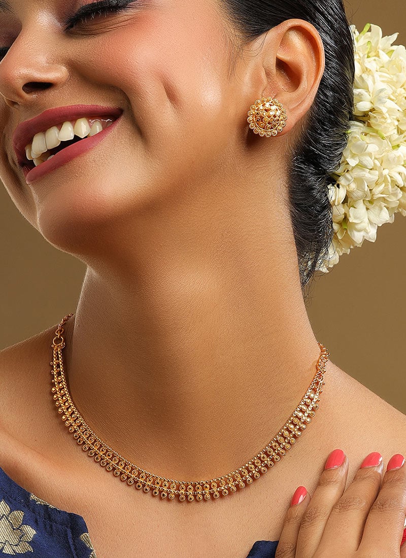 Antique Gold Finish Layered Necklace  Festive Wear